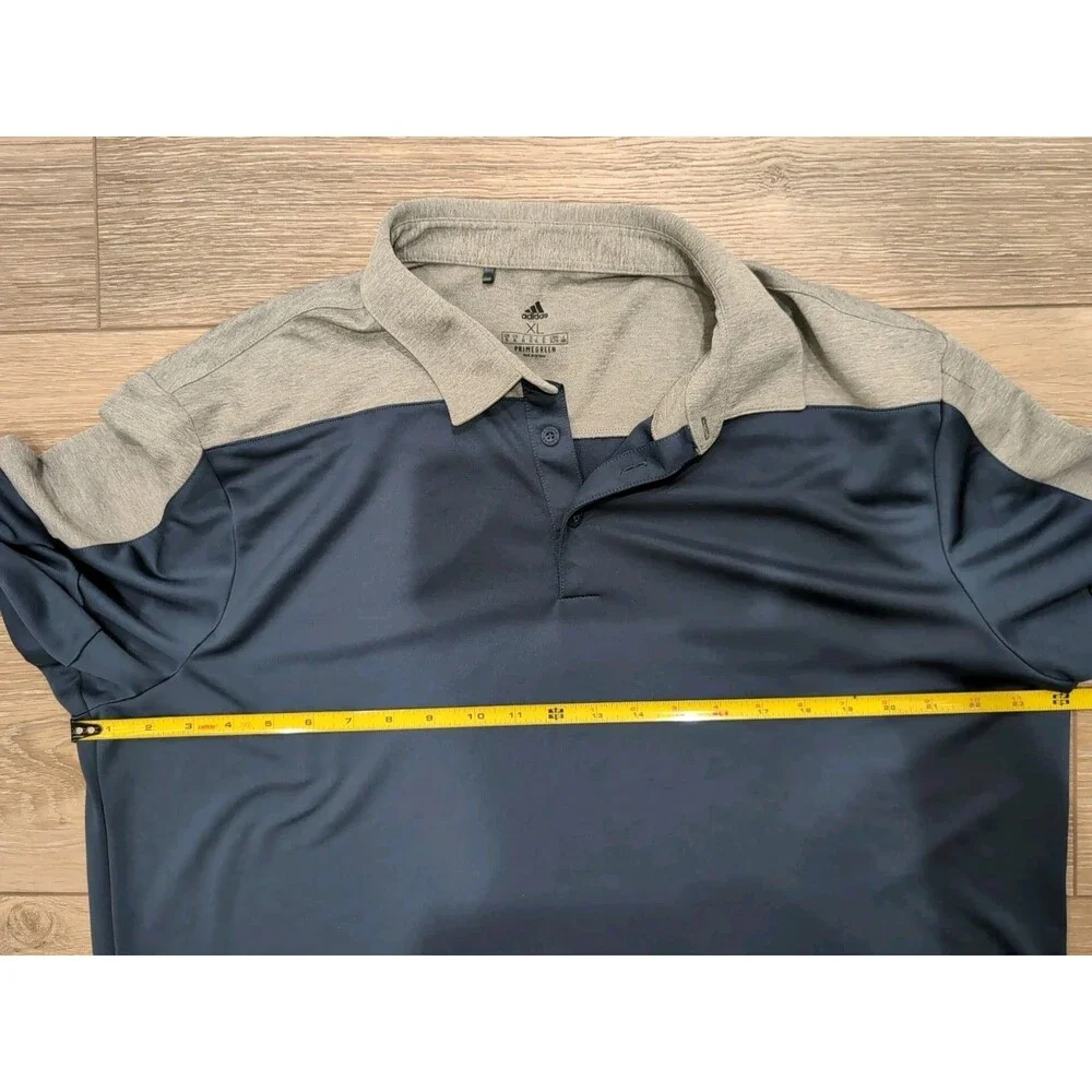 ADIDAS 3 BUTTON GOLF POLO LONG SLEEVE STRETCH PRIME GREEN MEN'S XL NAVY/GRAY